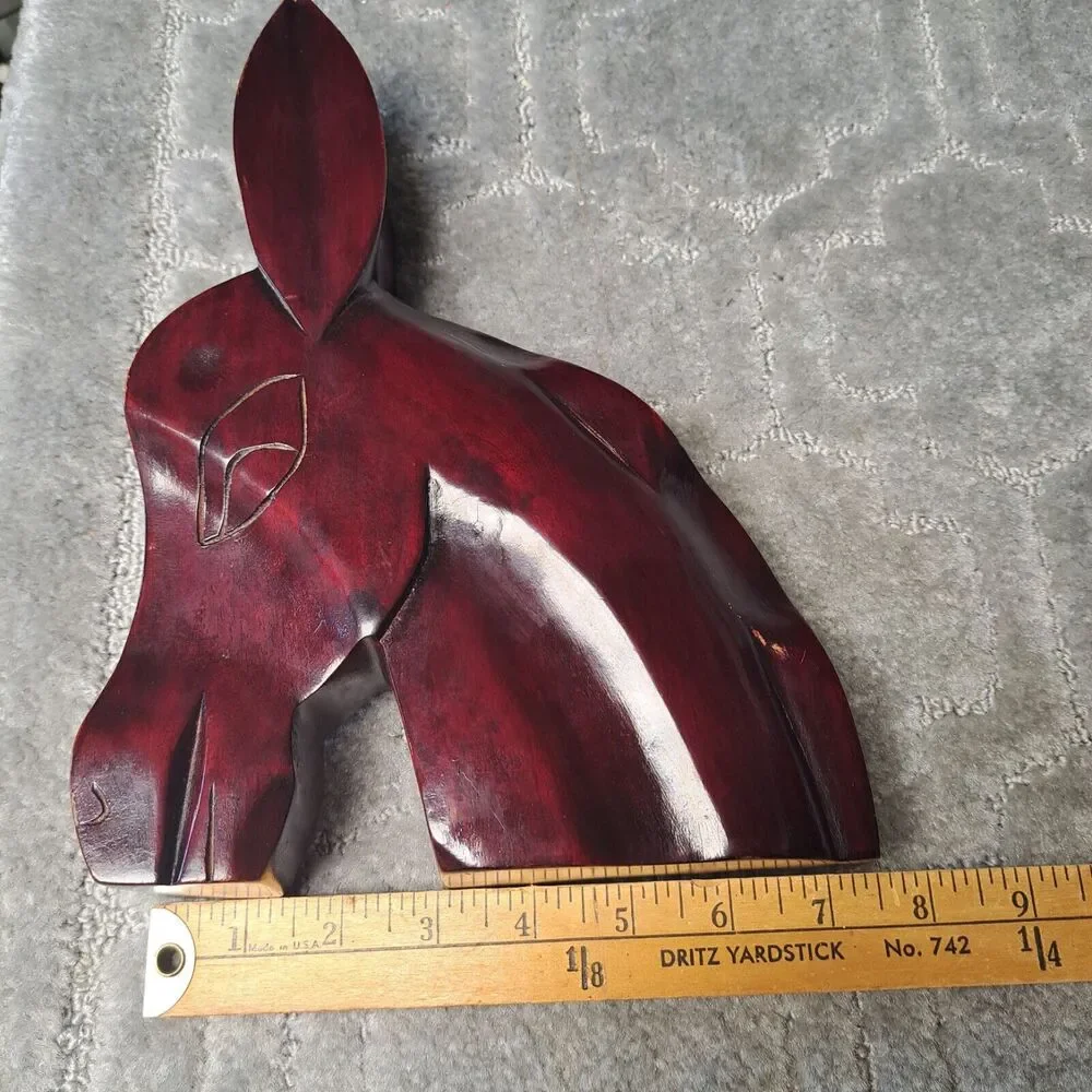 VINTAGE Hand Carved PRIMITIVE Wood Horse Head Book Ends MCM Equestrian Decor